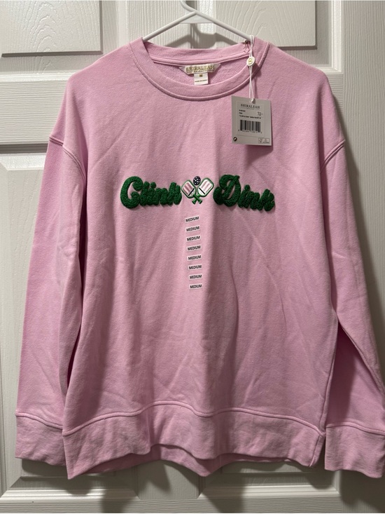 Shiraleah Sweaters - Shiraleah Pink Crewneck Sweater with Green Embroidered Logo
